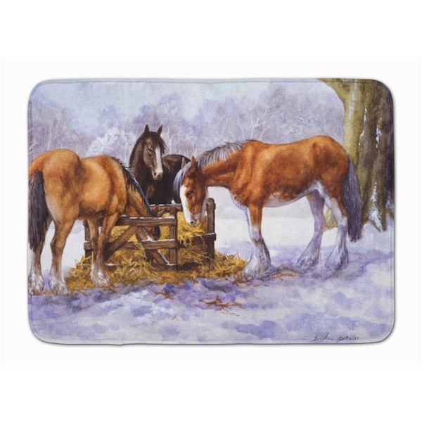 Carolines Treasures Horses eating Hay in the Snow Machine Washable Memory Foam Mat BDBA0297RUG - main